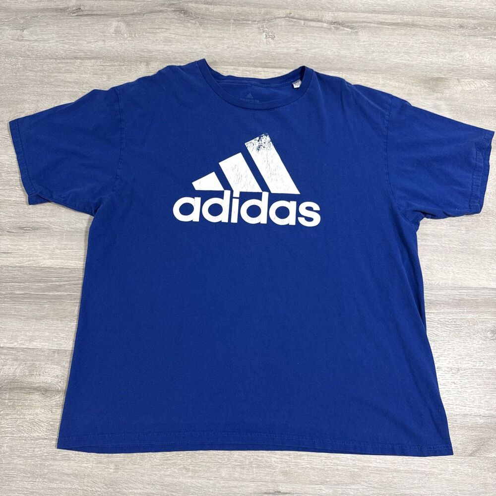 Adidas Shirt Men’s Blue 2XL The Go-To Tee Big Logo Cotton Athletic Crew Neck